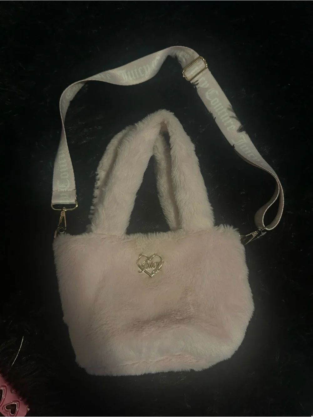 Juicy Couture Plush Pink Heart Charm Kids Handbag